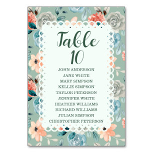 Sage Green Floral Lace Elegante Wedding Calligraph Tischnummer