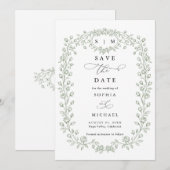 Sage Green Floral Line Art Save The Date (Vorne/Hinten)