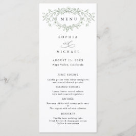 Sage Green Floral Line Art Wedding Flat Menu Menükarte