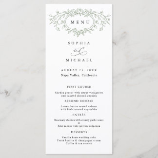 Sage Green Floral Line Art Wedding Flat Menu Menükarte