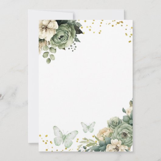 Sage Green Floral mexikanische Prinzessin Quincean Einladung (Rückseite)