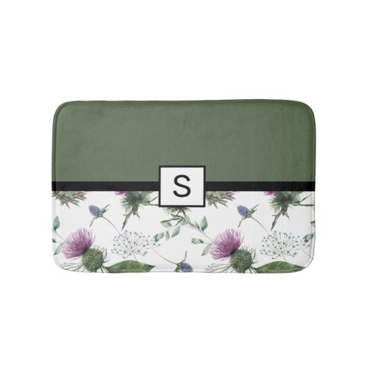 Sage Green Floral Monogram Badematte (Vorderseite)