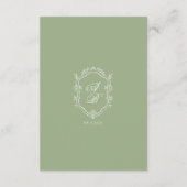 Sage Green Floral Monogram Crest Wedding Details Begleitkarte (Rückseite)