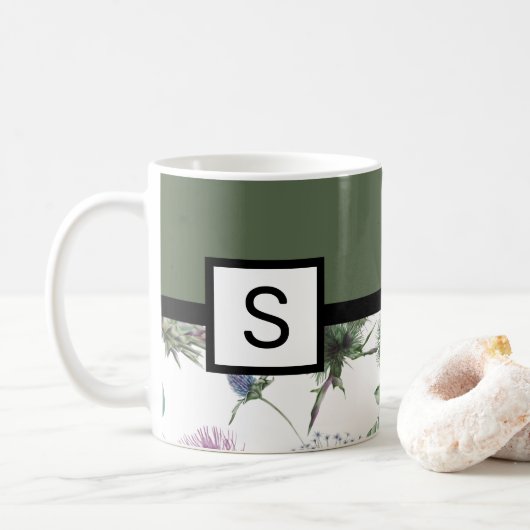 Sage Green Floral Monogram Kaffeetasse (Mit Donut)