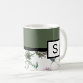 Sage Green Floral Monogram Kaffeetasse (VorderseiteRechts)