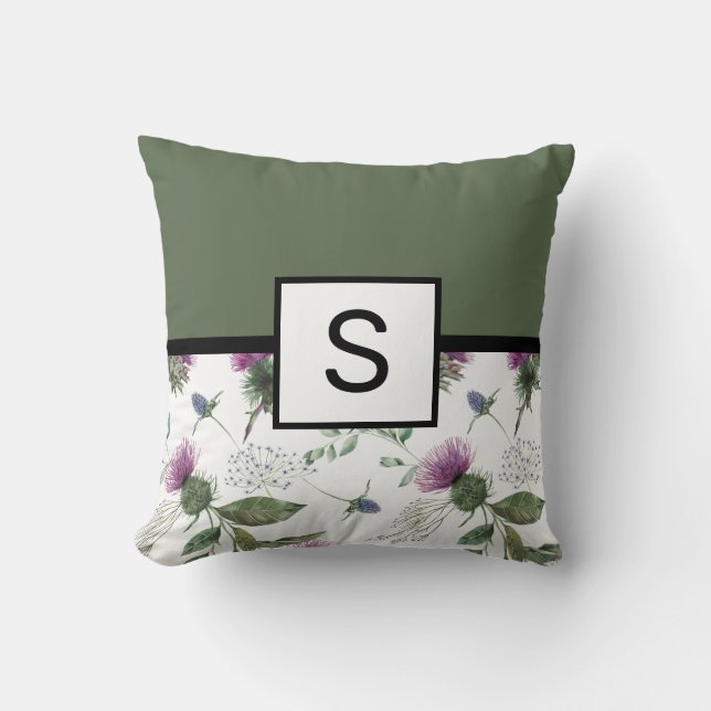 Sage Green Floral Monogram Kissen (Vorderseite)