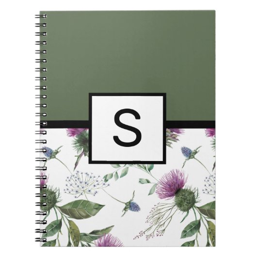Sage Green Floral Monogram Notizblock (Vorderseite)