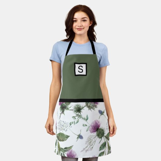 Sage Green Floral Monogram Schürze (Getragen)