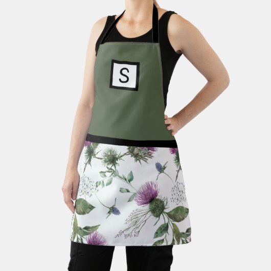 Sage Green Floral Monogram Schürze (InSitu)