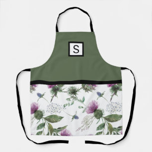 Sage Green Floral Monogram Schürze