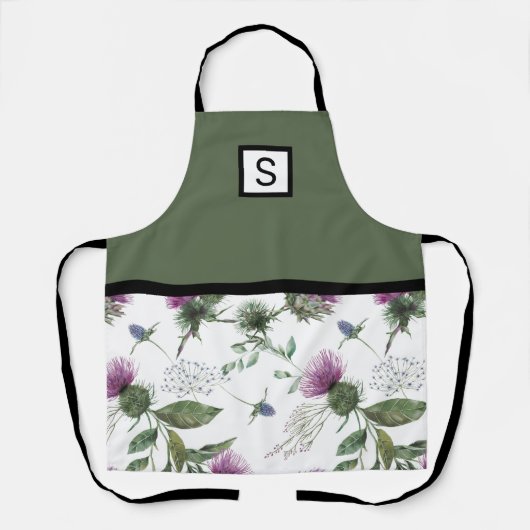 Sage Green Floral Monogram Schürze (Vorderseite)