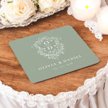 Sage Green Floral Monogram Wedding Wappen Modernes Rechteckiger Pappuntersetzer<br><div class="desc">Fügen Sie Ihren Feiern eine elegante Touch mit dem modernen Monogram Wedding Wappen Square Paper Untersetzer hinzu. Diese Untersetzer mit einem ausgeklügelten Monogramm-Wappen sind ideal für Hochzeiten, Verlobungsfeiern oder Brautpartys. Stilvolle quadratische Form und hochwertiges, absorbierendes Papier schützen Oberflächen und verbessern Ihre Dekoration. Personalisieren Sie Ihre Initialen für eine einzigartige Touch....</div>
