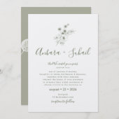 Sage Green Floral Muslim Hochzeit Einladung (Vorne/Hinten)