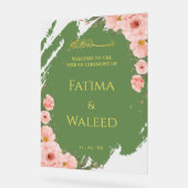 Sage Green Floral Muslim Nikkah Begrüßungszeichen Acrylschild (Winkel)