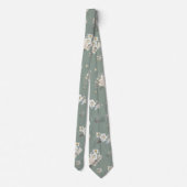 Sage Green Floral Necktie for Wedding Krawatte (Rückseite)
