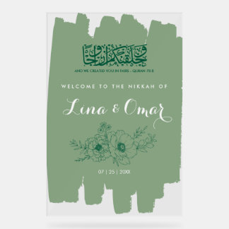 Sage Green Floral Nikkah Acrylic Sign Acrylschild