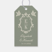 Sage Green Floral Old Money Monogram Crest Wedding Geschenkanhänger (Vorderseite)