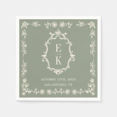 Sage Green Floral Old Money Monogram Crest Wedding Serviette (Vorderseite)