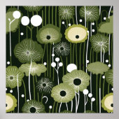 Sage Green Floral on Black Poster (Vorne)