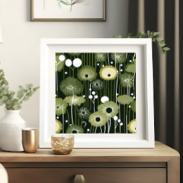 Sage Green Floral on Black Poster