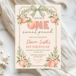 Sage Green Floral One Sweet Peach Erster Geburtsta Einladung