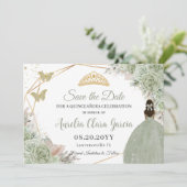 Sage Green Floral Pampas Grass Quinceanera Gold Save The Date (Stehend Vorderseite)