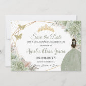 Sage Green Floral Pampas Grass Quinceanera Gold Save The Date (Vorderseite)