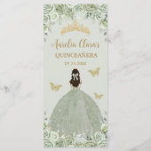Sage Green Floral Princess Gold Quinceñera Menü Programm (Rückseite)