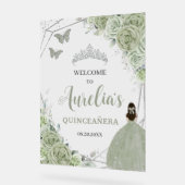 Sage Green Floral Princess Quinceañera XV Willkomm Acrylschild (Winkel)
