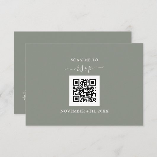 Sage Green Floral QR Code Fügen Sie Ihre URL Hochz RSVP Karte (Vorne/Hinten)