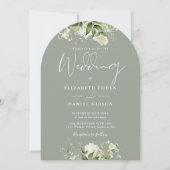 Sage Green Floral QR Code Wedding Arch Einladung (Vorderseite)