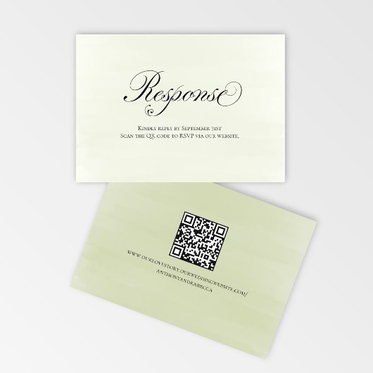 Sage Green Floral QR Code Wedding RSVP Script Karte