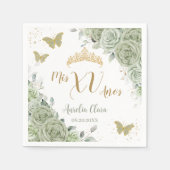 Sage Green Floral Quinceanera Birthday Schmetterli Serviette (Vorderseite)