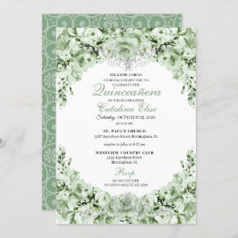 Sage Green Floral Quinceanera Geburtstag Einladung