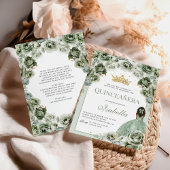 Sage Green Floral Quinceanera Mis Quince Anos Einladung