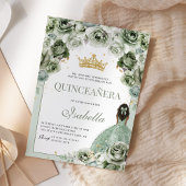 Sage Green Floral Quinceanera Mis Quince Anos Einladung