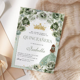 Sage Green Floral Quinceanera Mis Quince Anos Einladung