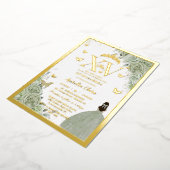 Sage Green Floral Quinceañera Quince 15 XV Gold Folieneinladung (Gedreht)