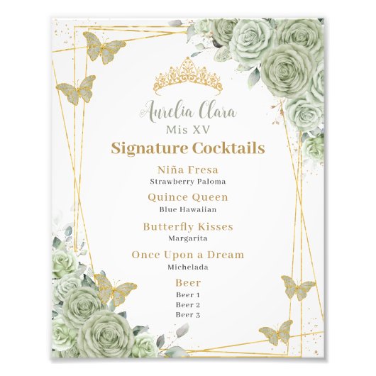 Sage Green Floral Quinceanera Signature Cocktails Fotodruck (Vorne)