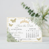 Sage Green Floral Quinceanera Sweet 16 Kalender Save The Date (Stehend Vorderseite)