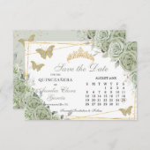 Sage Green Floral Quinceanera Sweet 16 Kalender Save The Date (Vorne/Hinten)