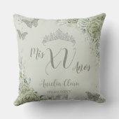 Sage Green Floral Quinceanera XV 15 Schmetterlinge Kissen (Rückseite)