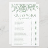 Sage Green Floral Rate Wer Brautparty Game (Vorne/Hinten)