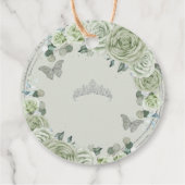 Sage Green Floral Rose Silver Tiara Schmetterlinge Geschenkanhänger (Rückseite)