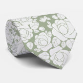 Sage Green Floral Rose White Neck Tie Krawatte (Gerollt)