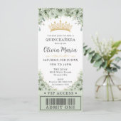 Sage Green Floral Rosen Gold Quinceñera VIP Ticket Einladung (Stehend Vorderseite)