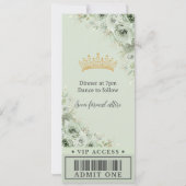 Sage Green Floral Rosen Gold Quinceñera VIP Ticket Einladung (Rückseite)