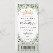 Sage Green Floral Rosen Gold Quinceñera VIP Ticket Einladung (Vorderseite)