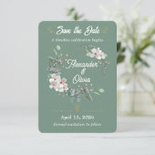Sage Green Floral Save The Date Editable (Stehend Vorderseite)