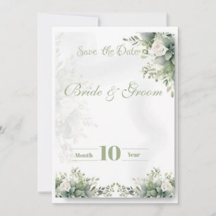 Sage Green Floral Save the Date Karte Botanische